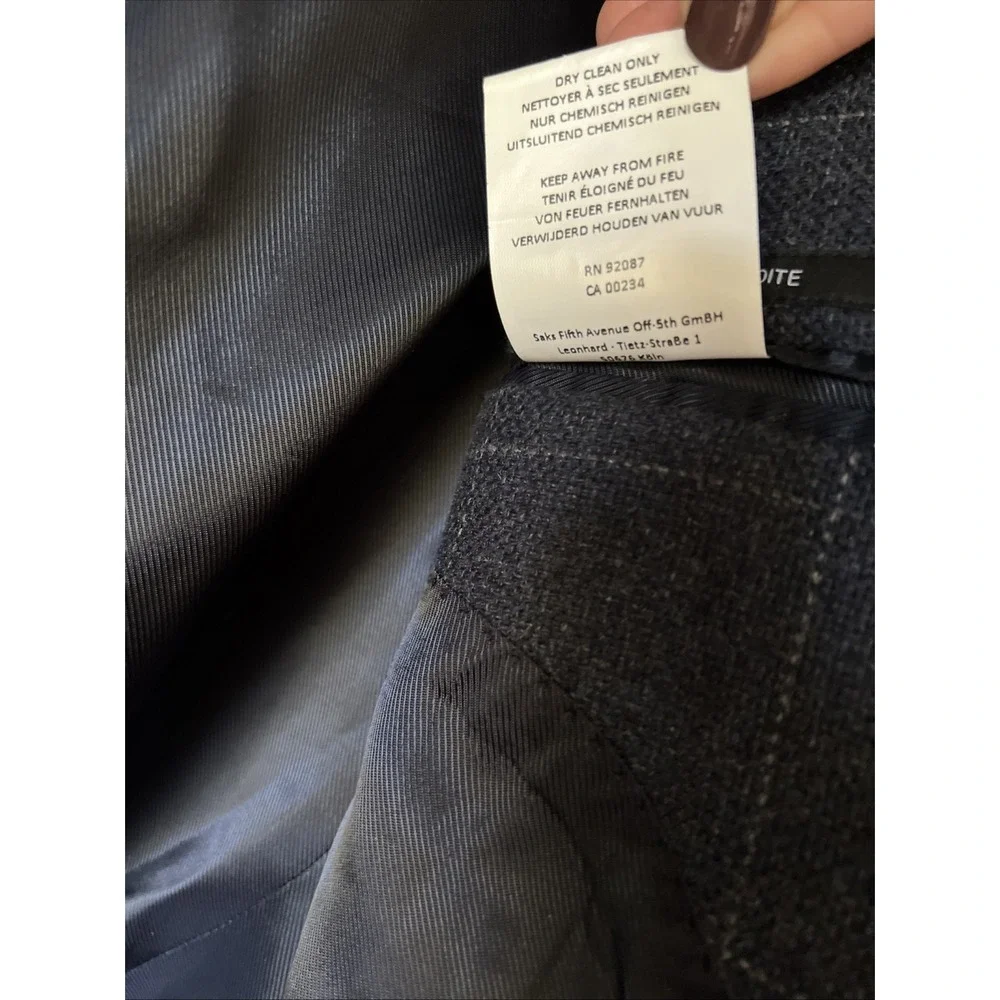Saks Fifth Ave Men's Cashmere Windowpane Blazer 44R Slim Jacket Sport Coat